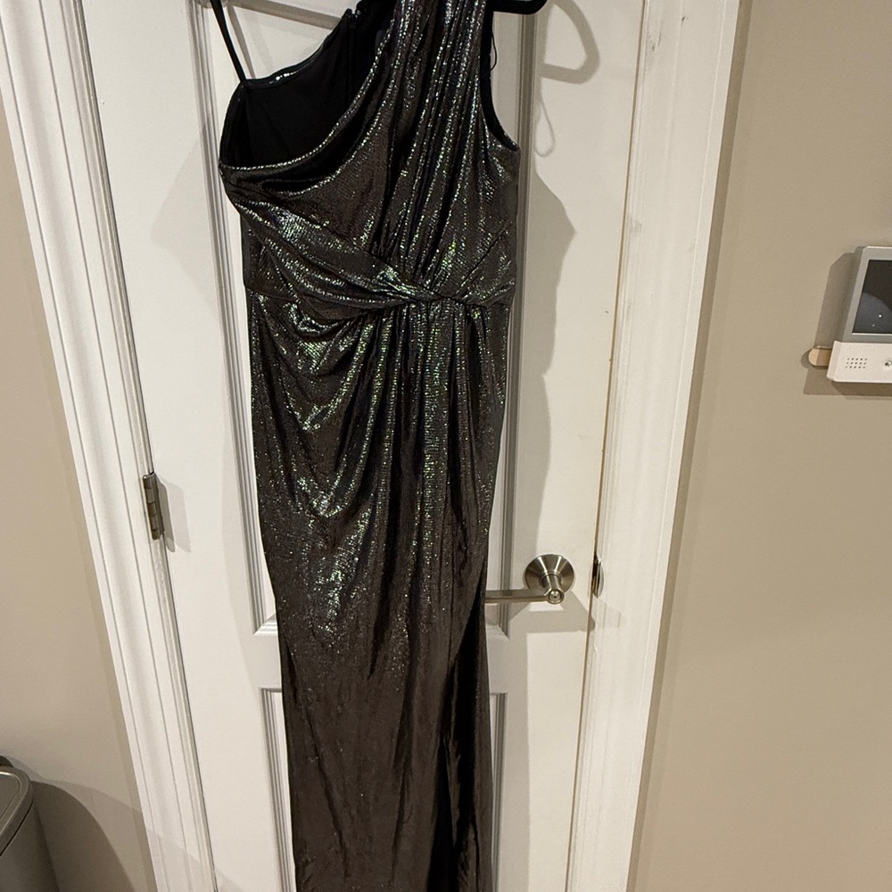 Adrianna Papell One Shoulder Black Metallic Dress